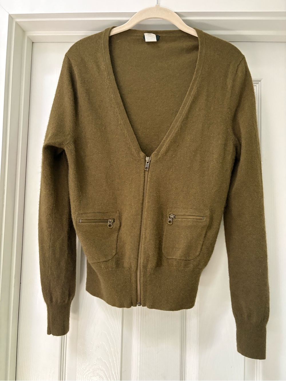 J. Crew Olive Zip-Front Cardigan